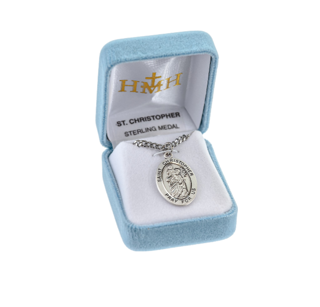 1.1" Patron Saint Christopher Oval Sterling Silver Medal