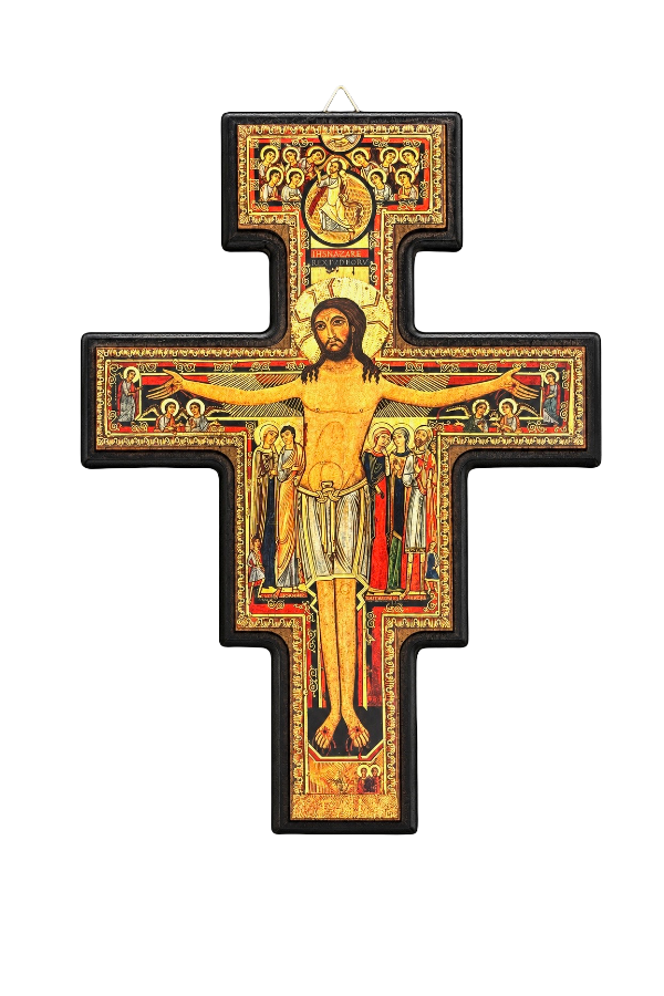 9 1/2" San Damiano Cross with Brown Border
