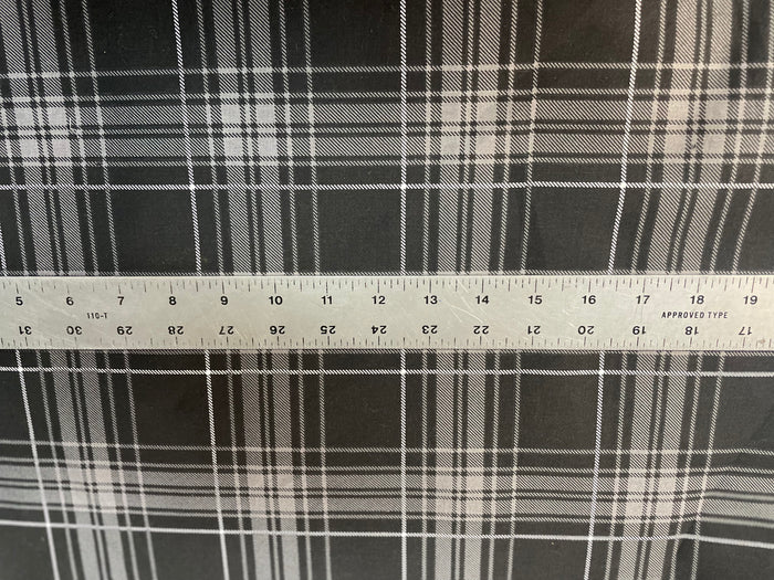 Stretch Cotton Plaid Print- Charcoal, Grey & White