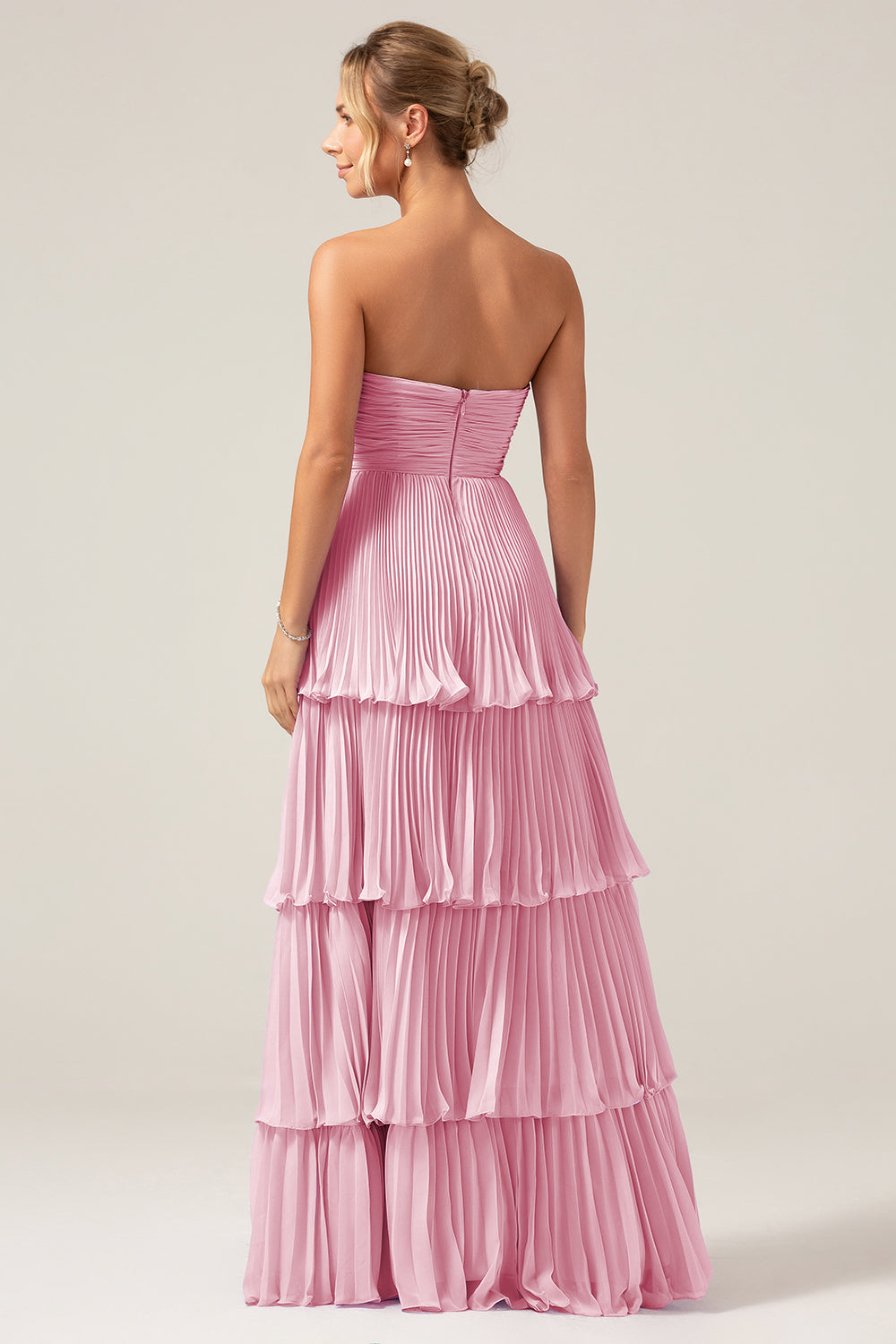 A-Line Sweetheart Lilac Tiered Chiffon Long Bridesmaid Dress with Pleated