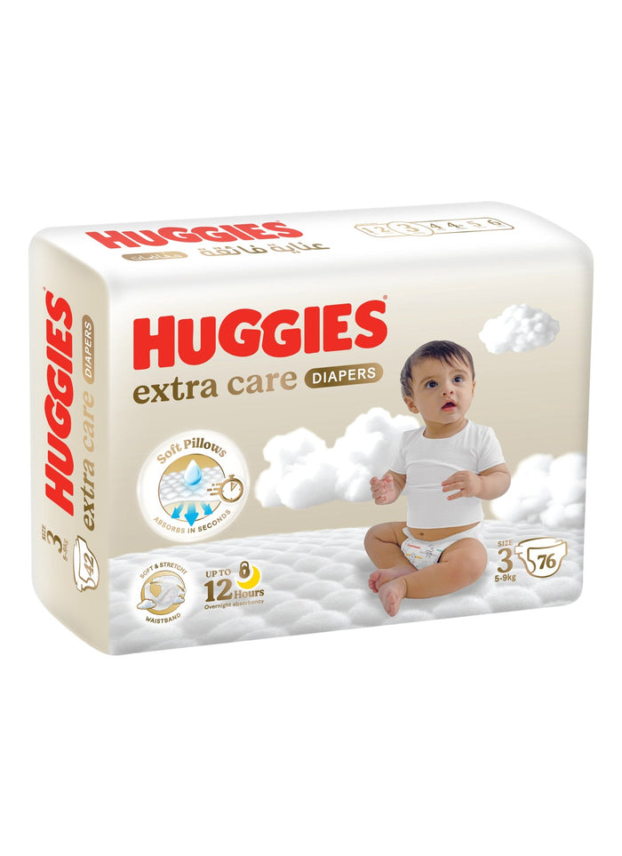 Huggies Extra Care Baby Diapers Size 3 (4-9kg), 76 Pieces