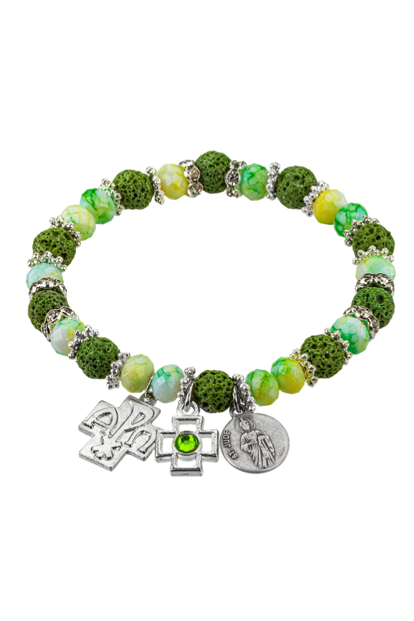 St. Jude Green Bead Rosary Bracelet
