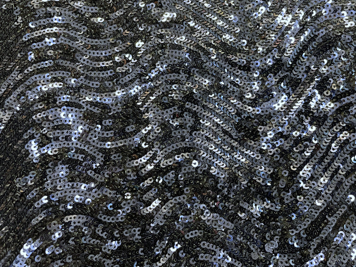 Stretch Wavy Sequins - Navy