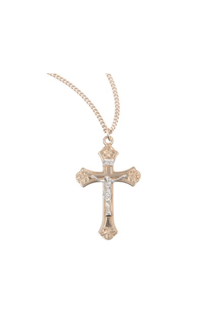 1.1" Gold Over Sterling Medium Fancy Two-Tone Crucifix