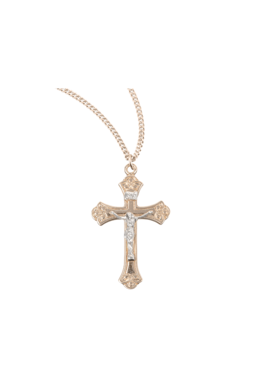 1.1" Gold Over Sterling Medium Fancy Two-Tone Crucifix