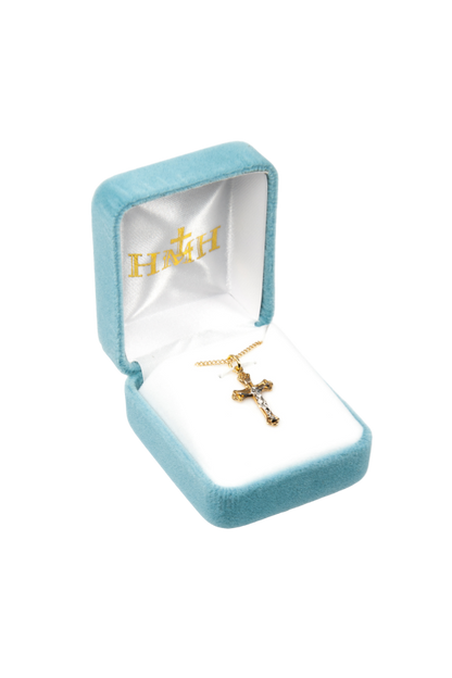 1.1" Gold Over Sterling Medium Fancy Two-Tone Crucifix