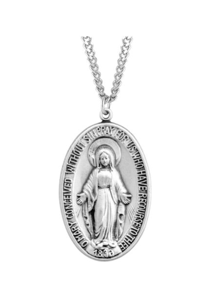 1.8" Sterling Silver Large Oval Miraculous Medal