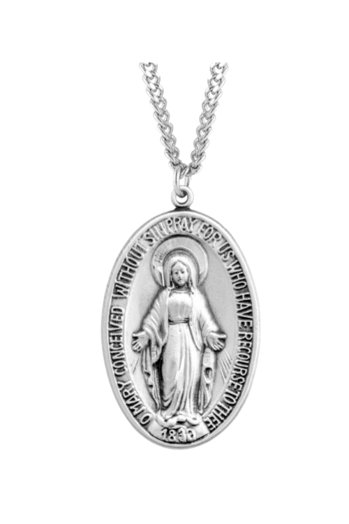 1.8" Sterling Silver Large Oval Miraculous Medal