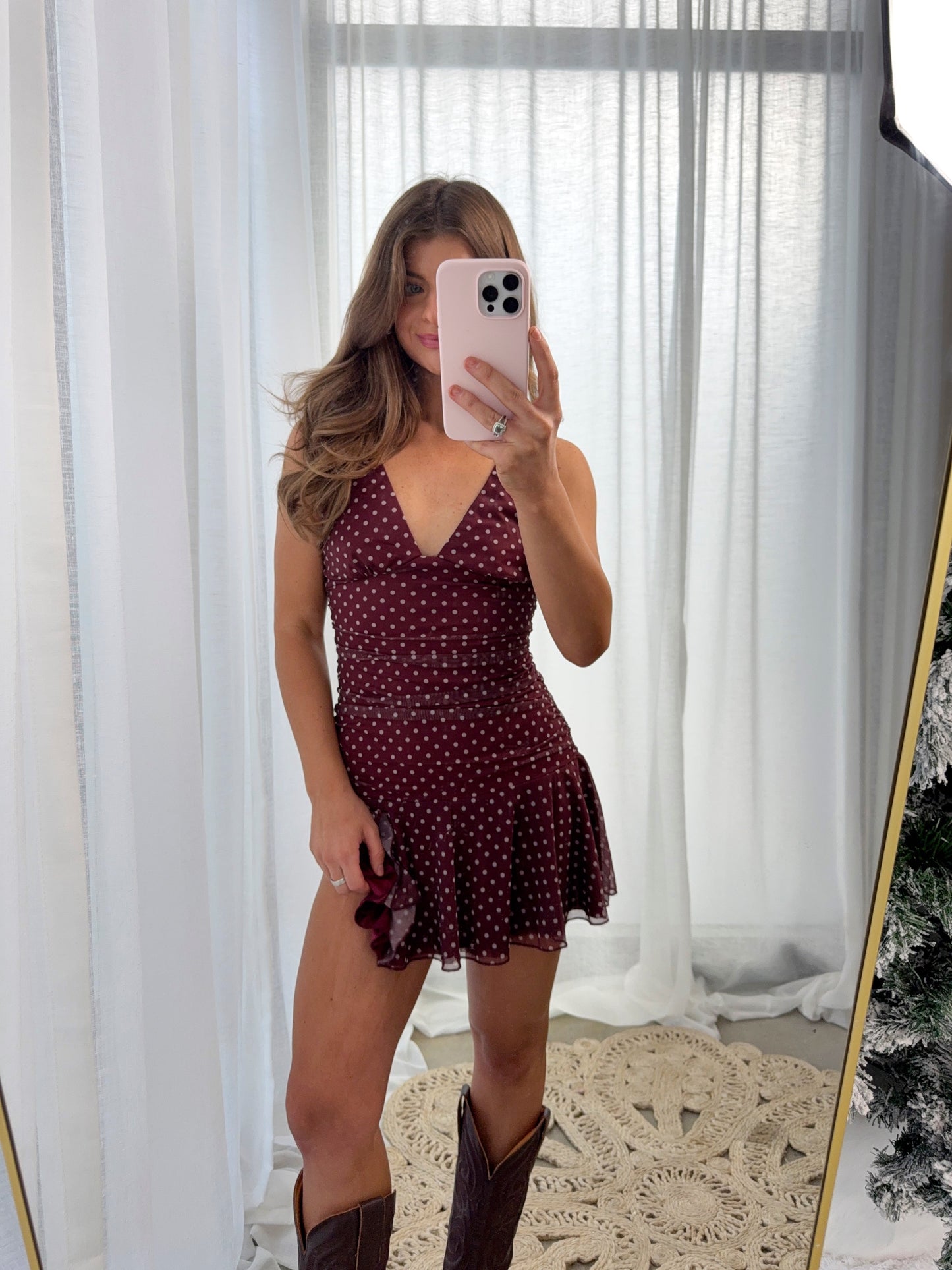 Sasha Fitted Polka Dot Mini Dress - Burgundy / White