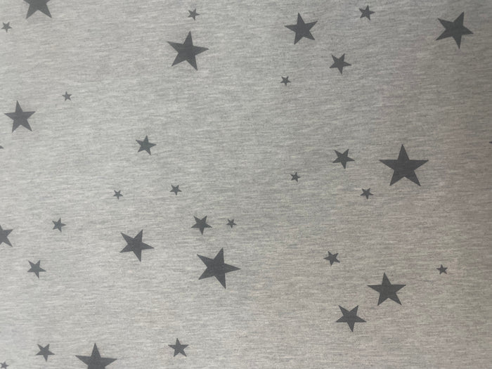 Star Printed Poly French Terry -  Grey & Charcoal