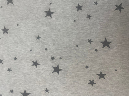 Star Printed Poly French Terry -  Grey & Charcoal