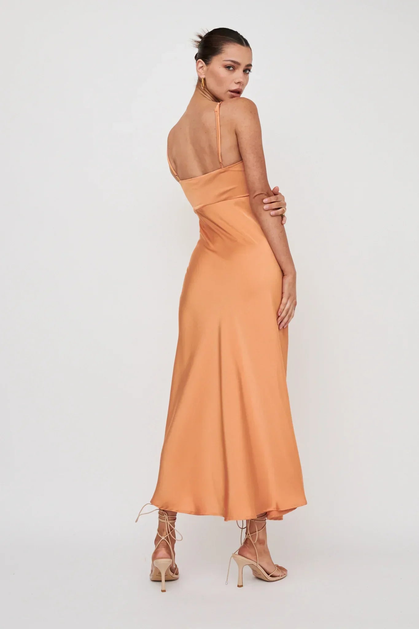 Missoula Cami Strap Padded Bust Midi Dress Orange