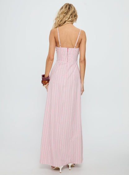 Samiyah Button Down Maxi Dress Red Stripe