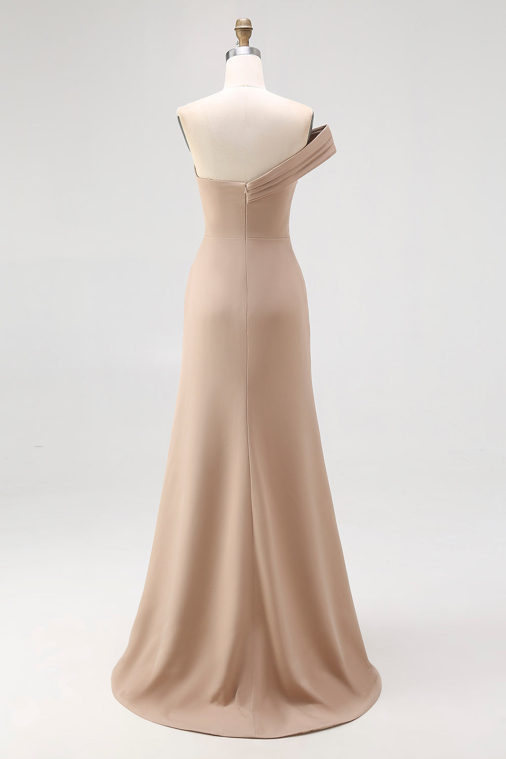Plus Size Light Khaki Jersey Sheath One Shoulder Pleated Long Gala Dress