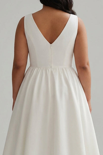 Plus Size Matte Satin A Line V-Neck Long Graduation Dress