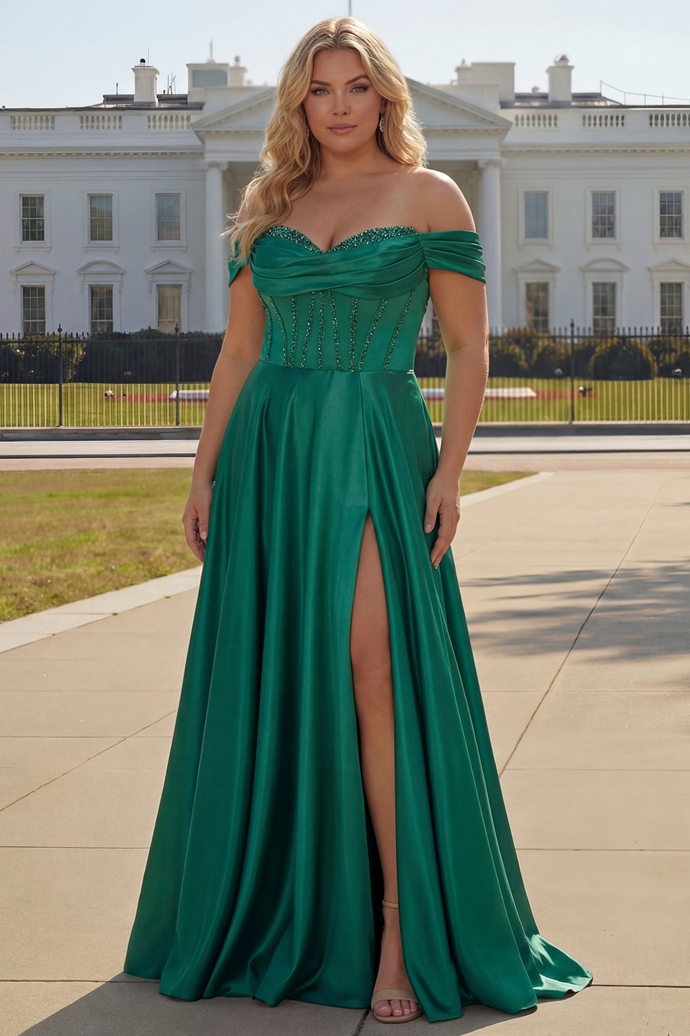 Sparkly Plus Size Purple Satin A Line Long Corset Prom Dress with Slit