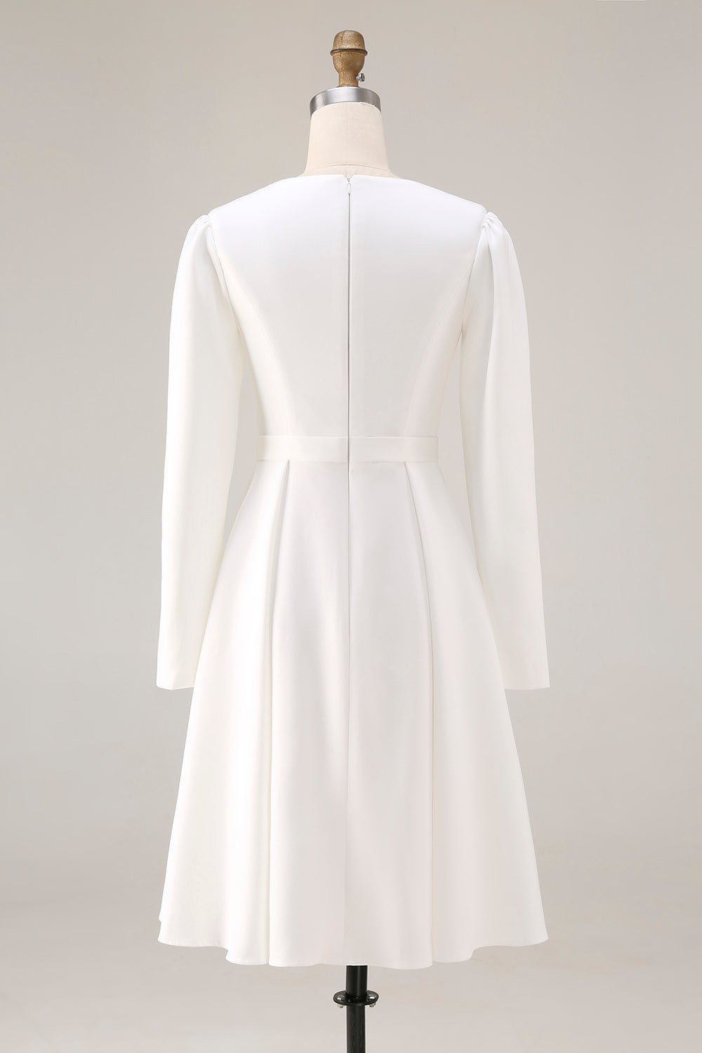 Ivory Satin A Line Round Neck Short Wedding Dress with Sleeves