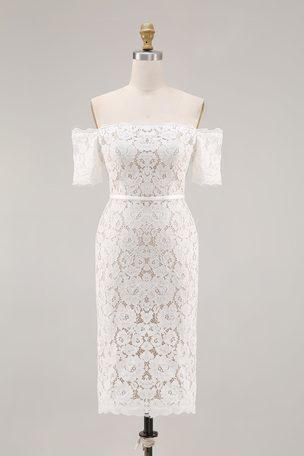 Ivory Lace Bodycon Off the Shoulder Midi Boho Engagement Dress