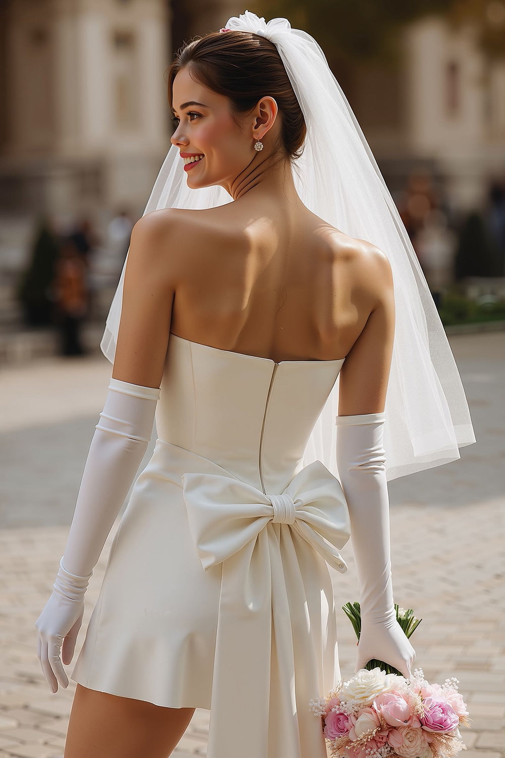 Ivory Sweetheart Short Corset Wedding Dress with Bow