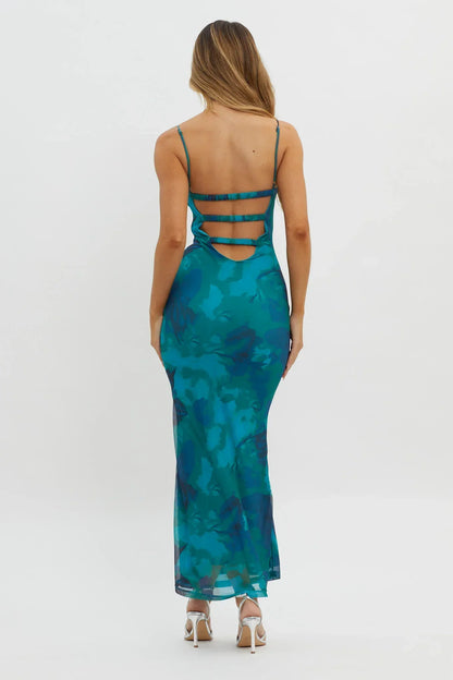 Lennox Elastic Back Bodycon Dress Floral Green