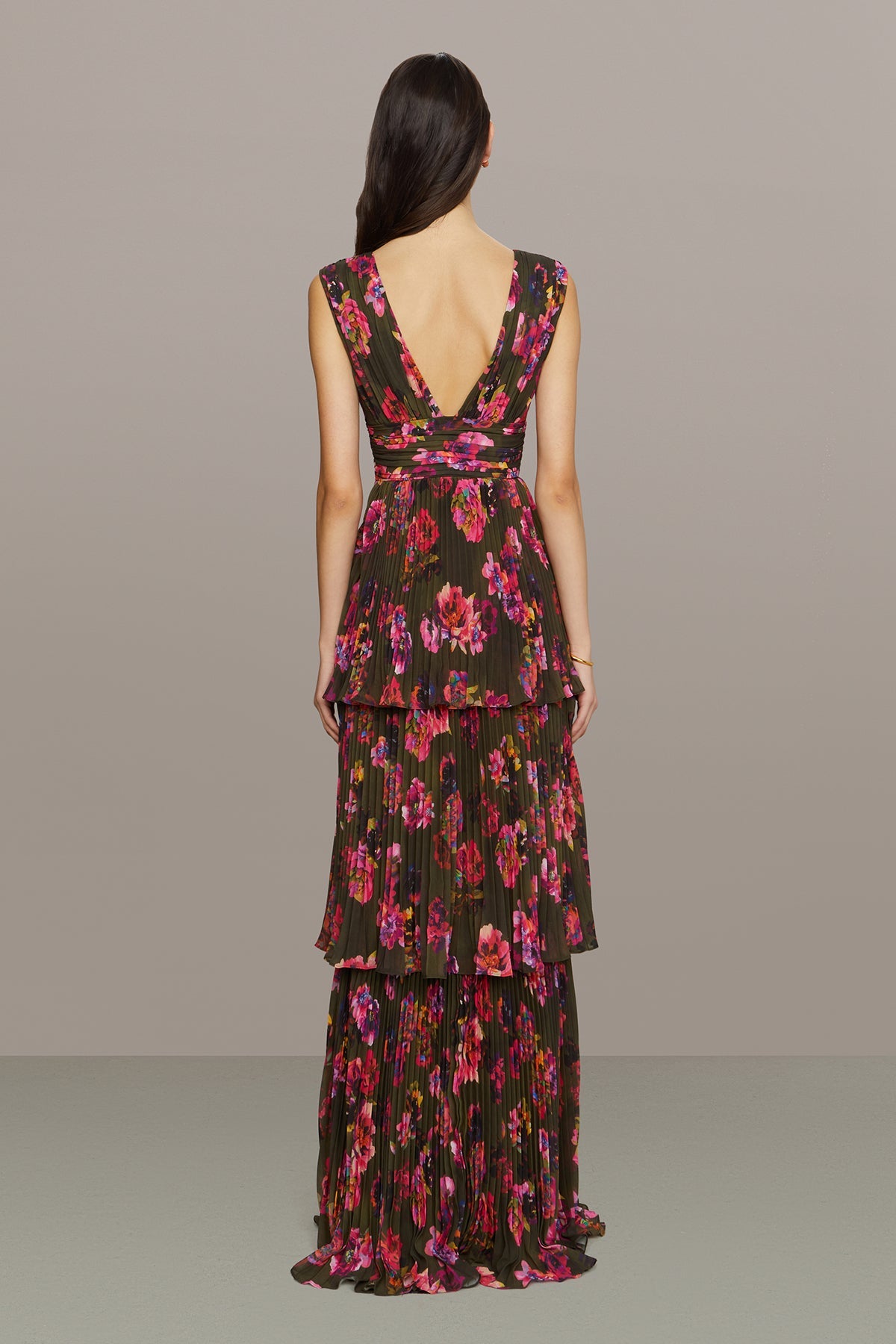 Fluer Deep V Pleated Gown