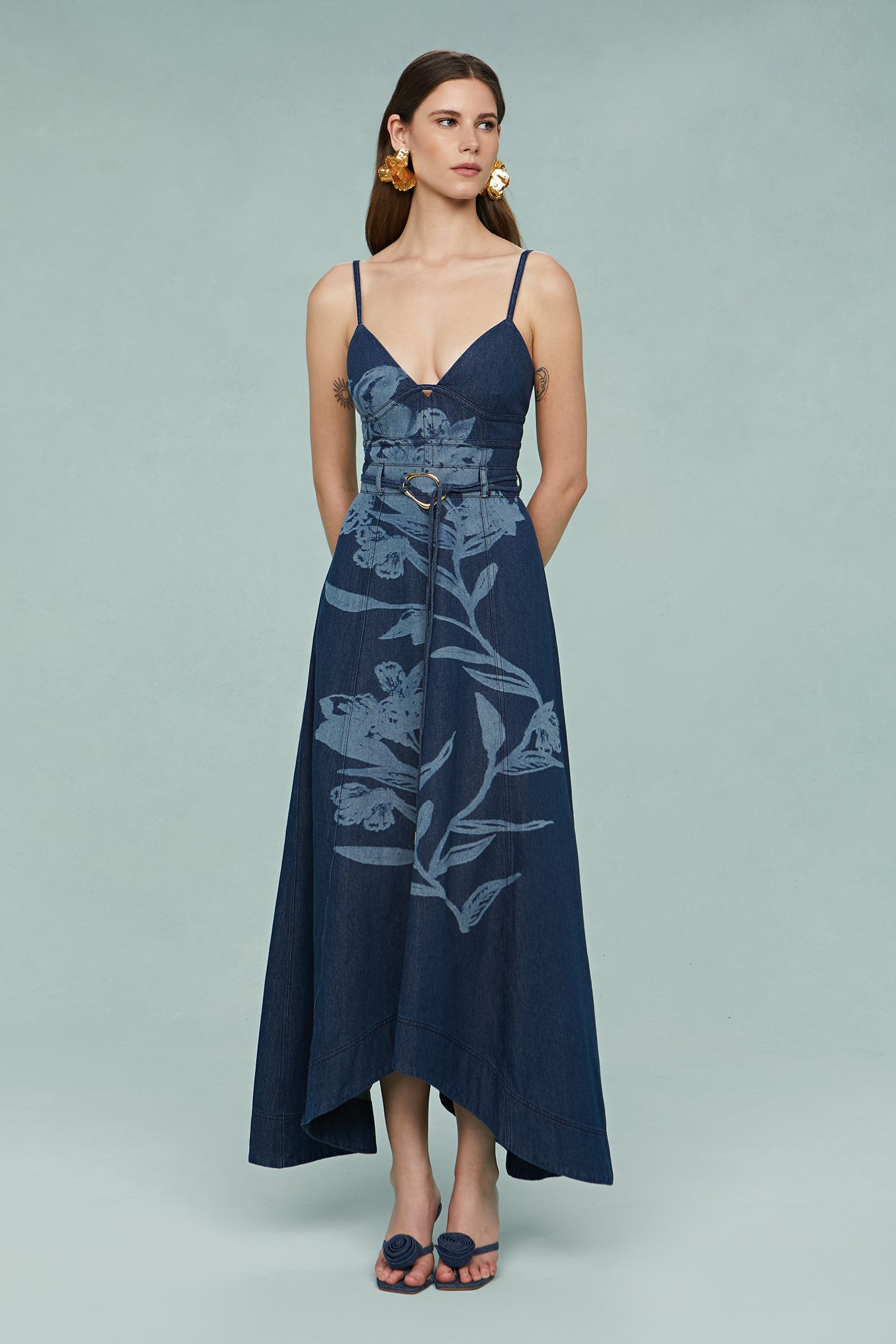 Dana Printed Denim Midi Dress
