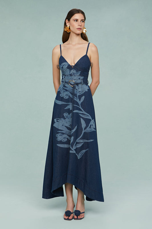Dana Printed Denim Midi Dress