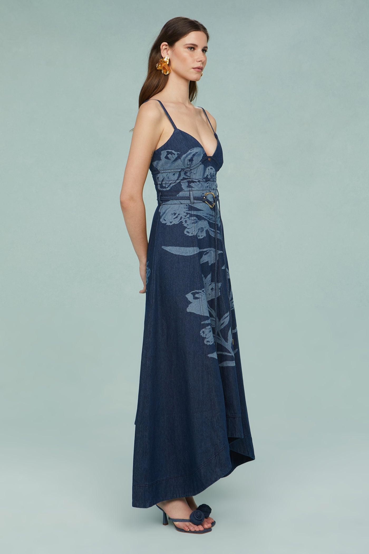 Dana Printed Denim Midi Dress