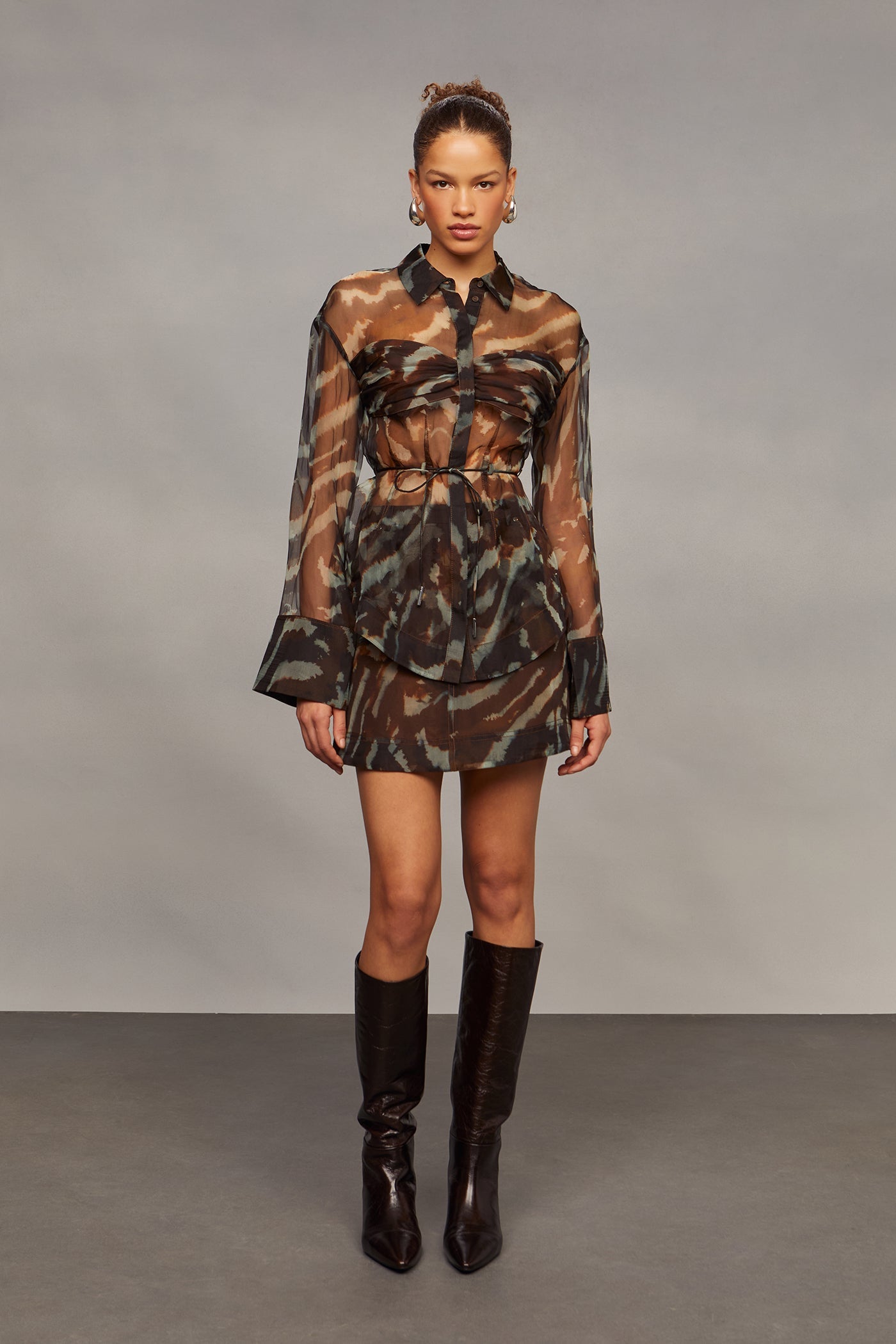 Clea Sheer Printed Silk Blouse