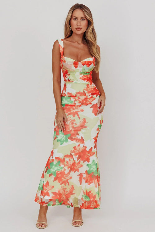 Odelia Sweetheart Mermaid Maxi Dress Print Red