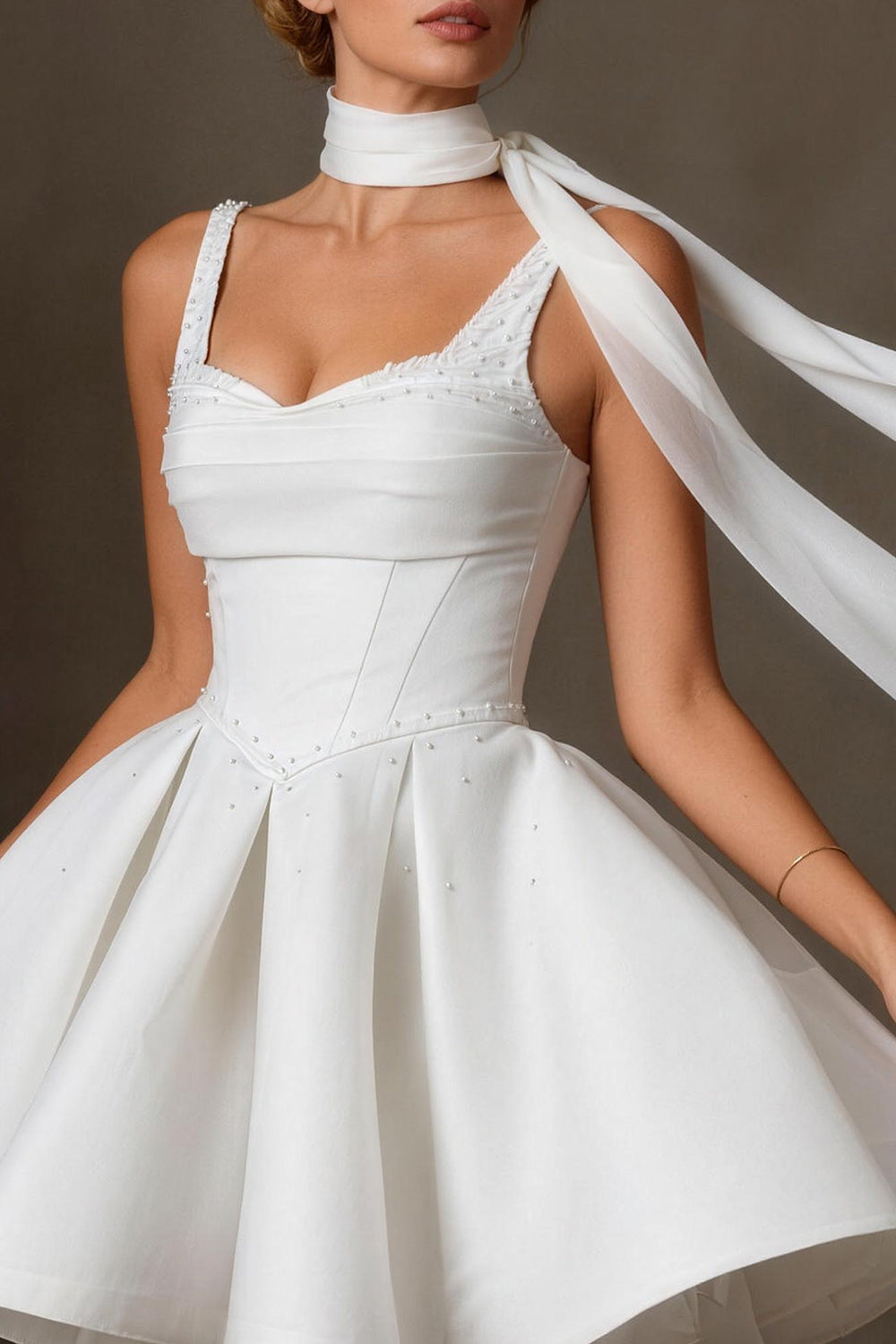 Sparkly White Beaded A Line Corset Short Wedding Dress