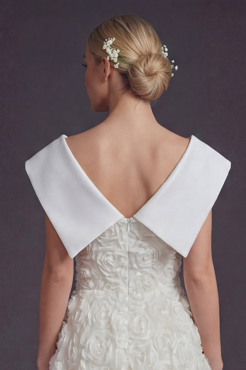 White V-Neck Maxi A Line Boho Wedding Dress with 3D Flowers