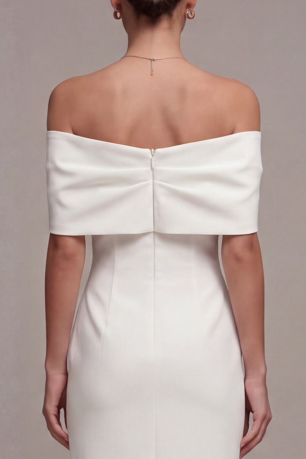 Sheath White Off the Shoulder Maxi Beach Wedding Dress with Bow