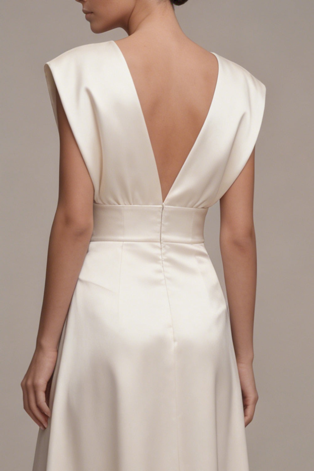 Simple A Line V-Neck Maxi Ivory Beach Wedding Dress