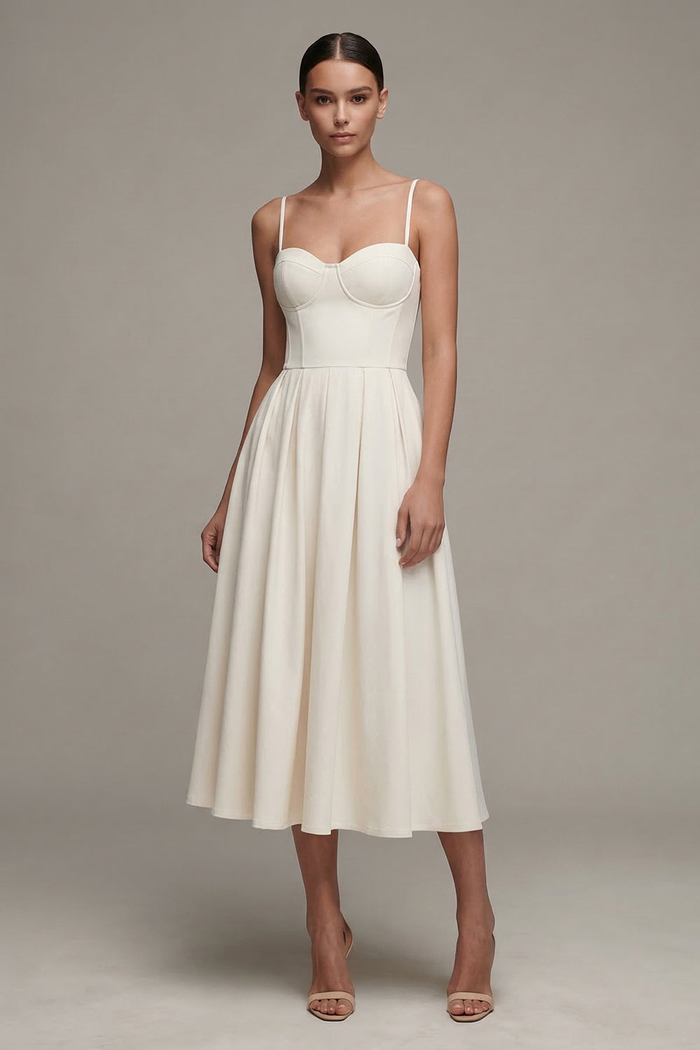 Corset Maxi Spaghetti Straps White A Line Beach Wedding Dress