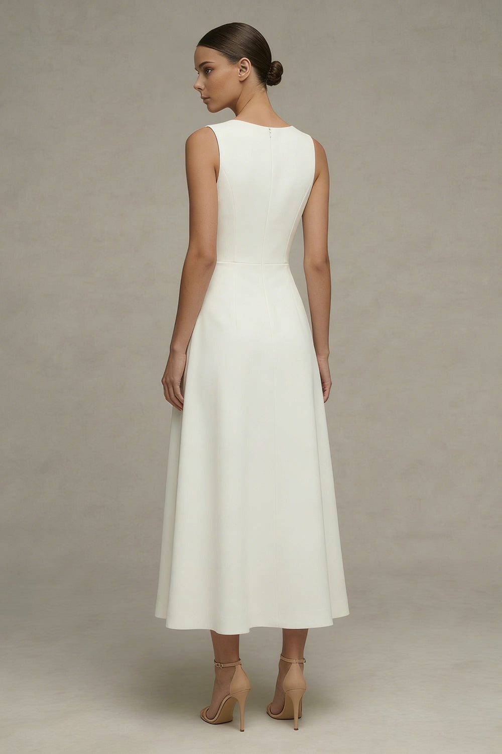 Simple White A Line Round Neck Maxi Beach Wedding Dress