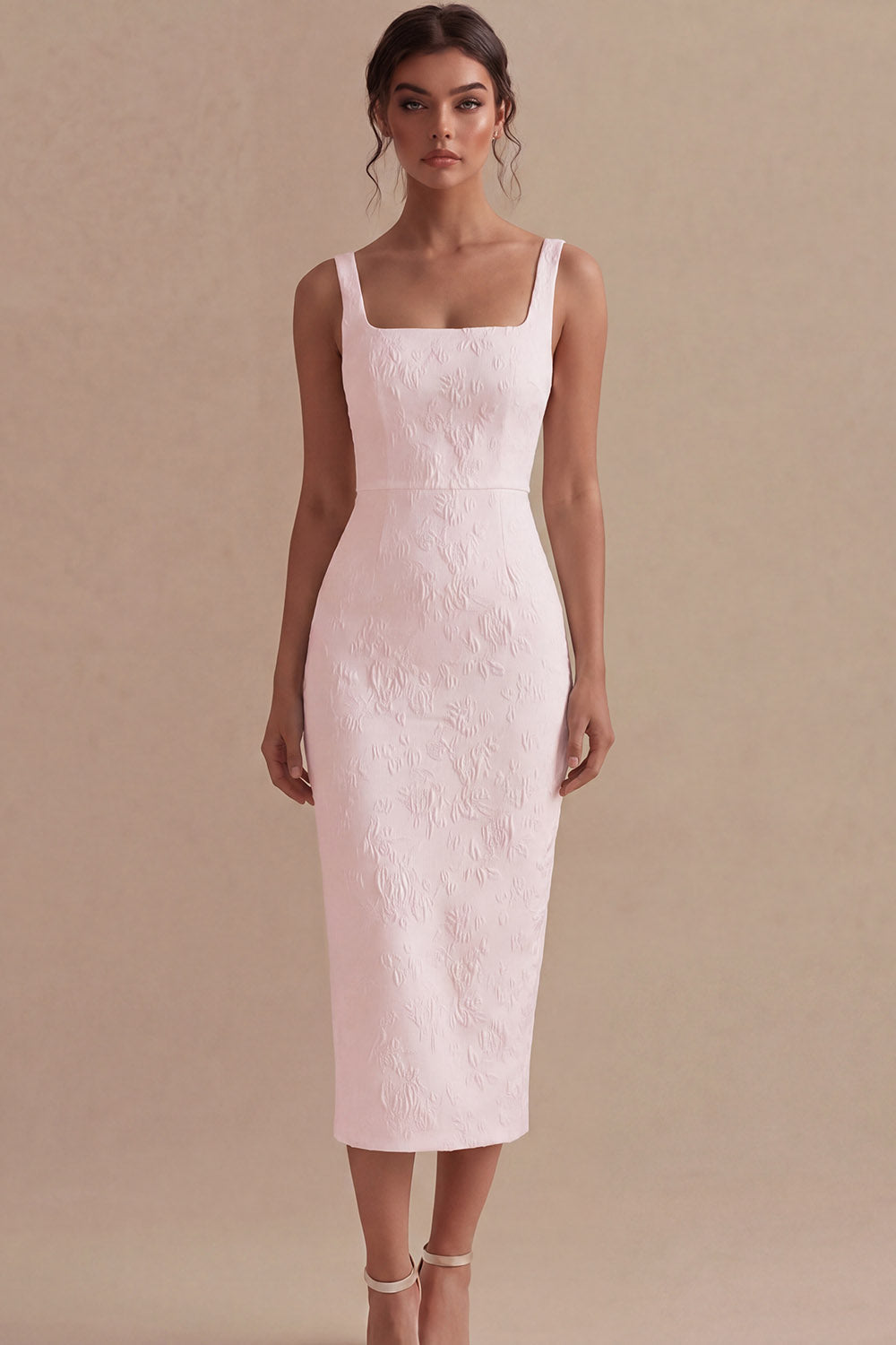 Floral Square Neck White Bodycon Maxi Beach Wedding Dress