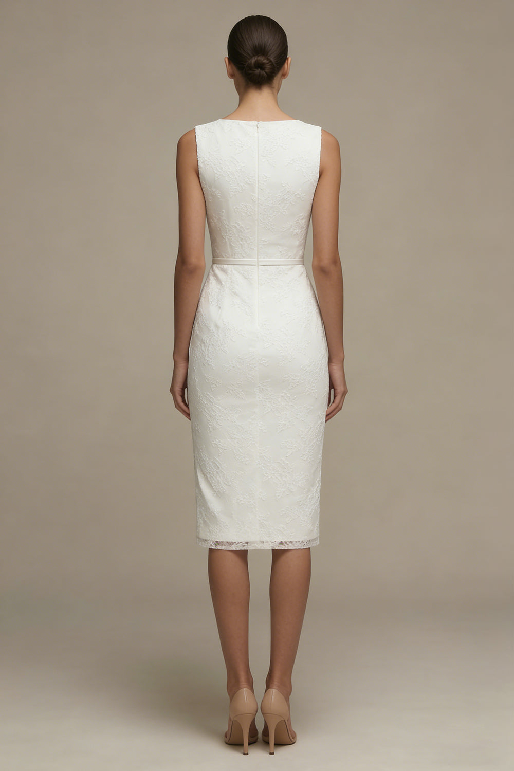 Bodycon Floral Bateau Neck Midi White Boho Wedding Dress