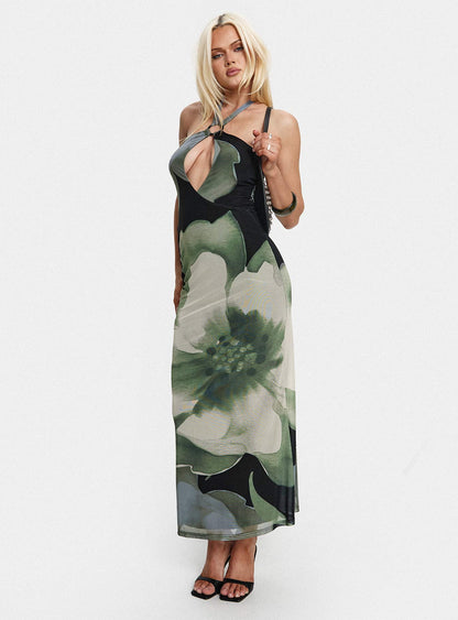Zelle Halter Cut Out Maxi Dress Blue Multi
