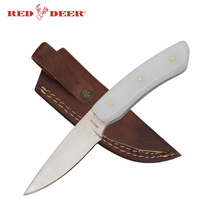 7 in Red Deer Hunting Knife with White Acrylic Handle - AnyTime Blades