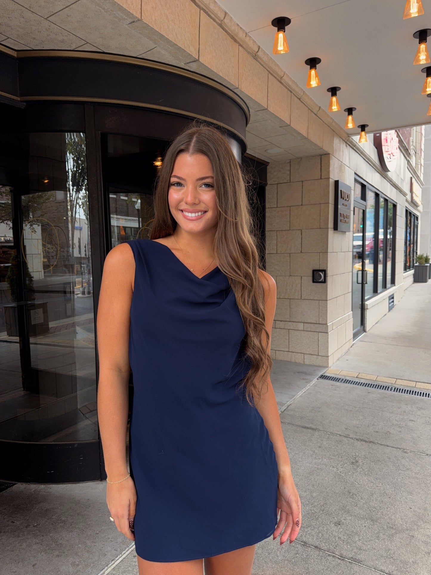 Francie Cowlneck Mini Dress - Navy
