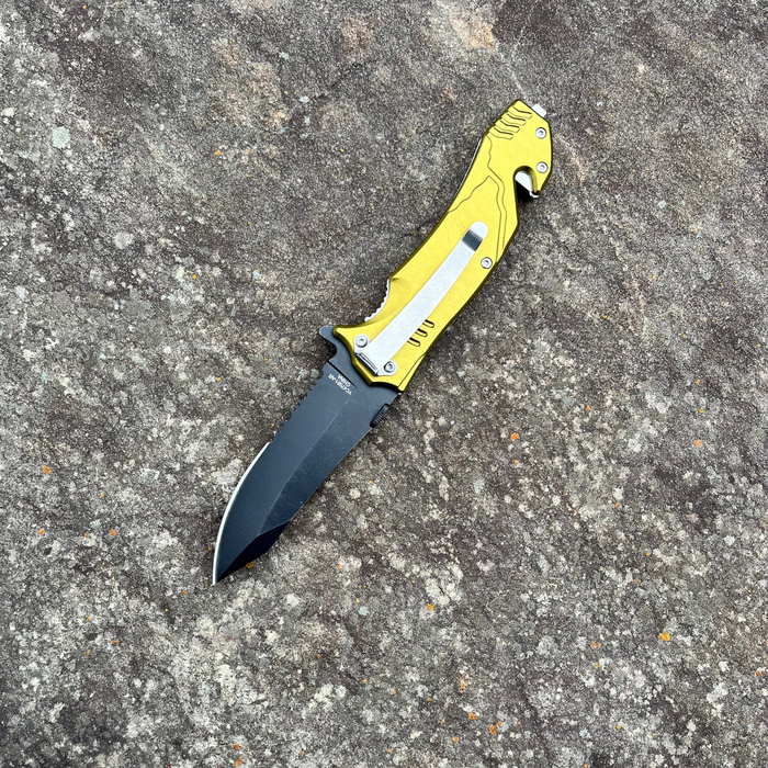 8" Army Assist Tactical Rescue Pocket Knife Army Green Handle Half Serrated Tanto Blade - AnyTime Blades