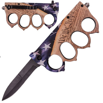 9" Spring Assisted Open American Flag Folding Trench Knife - AnyTime Blades