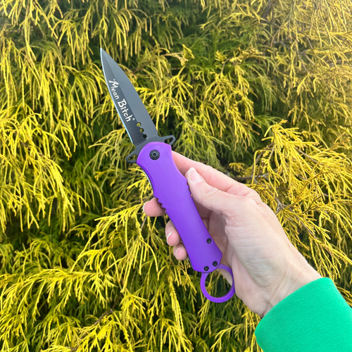 9" Purple Mean Bitch Stiletto Pocket Knife - AnyTime Blades