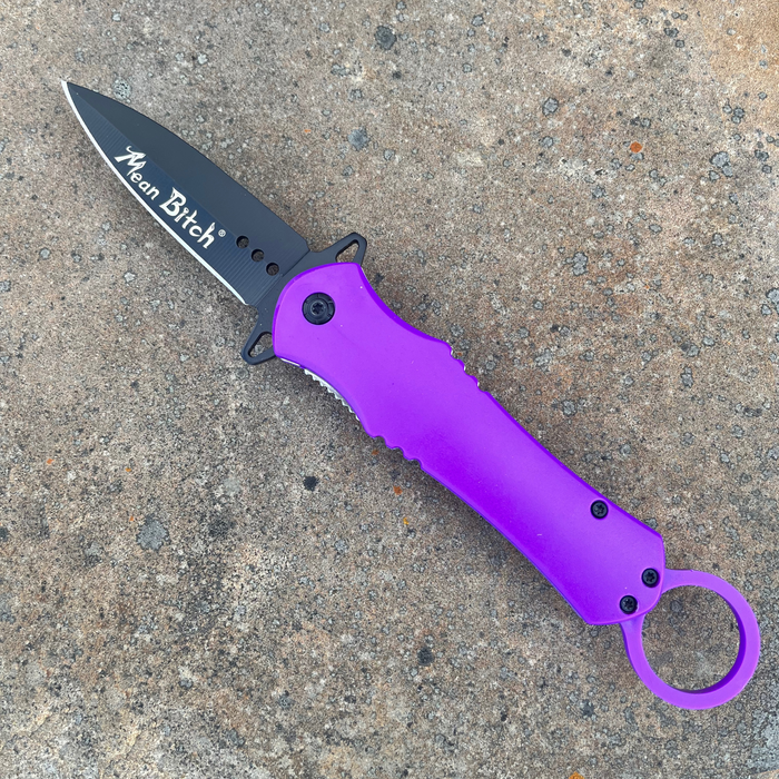 9" Purple Mean Bitch Stiletto Pocket Knife - AnyTime Blades