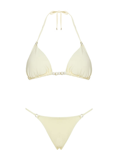 Adrah Beaded Triangle Bikini Top Yellow