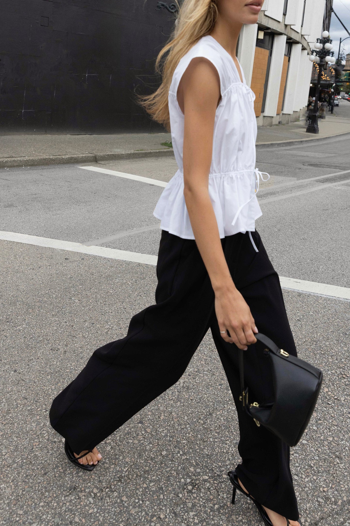 GATHERED TOP WITH FRONT TIES