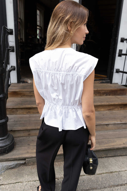 GATHERED TOP WITH FRONT TIES