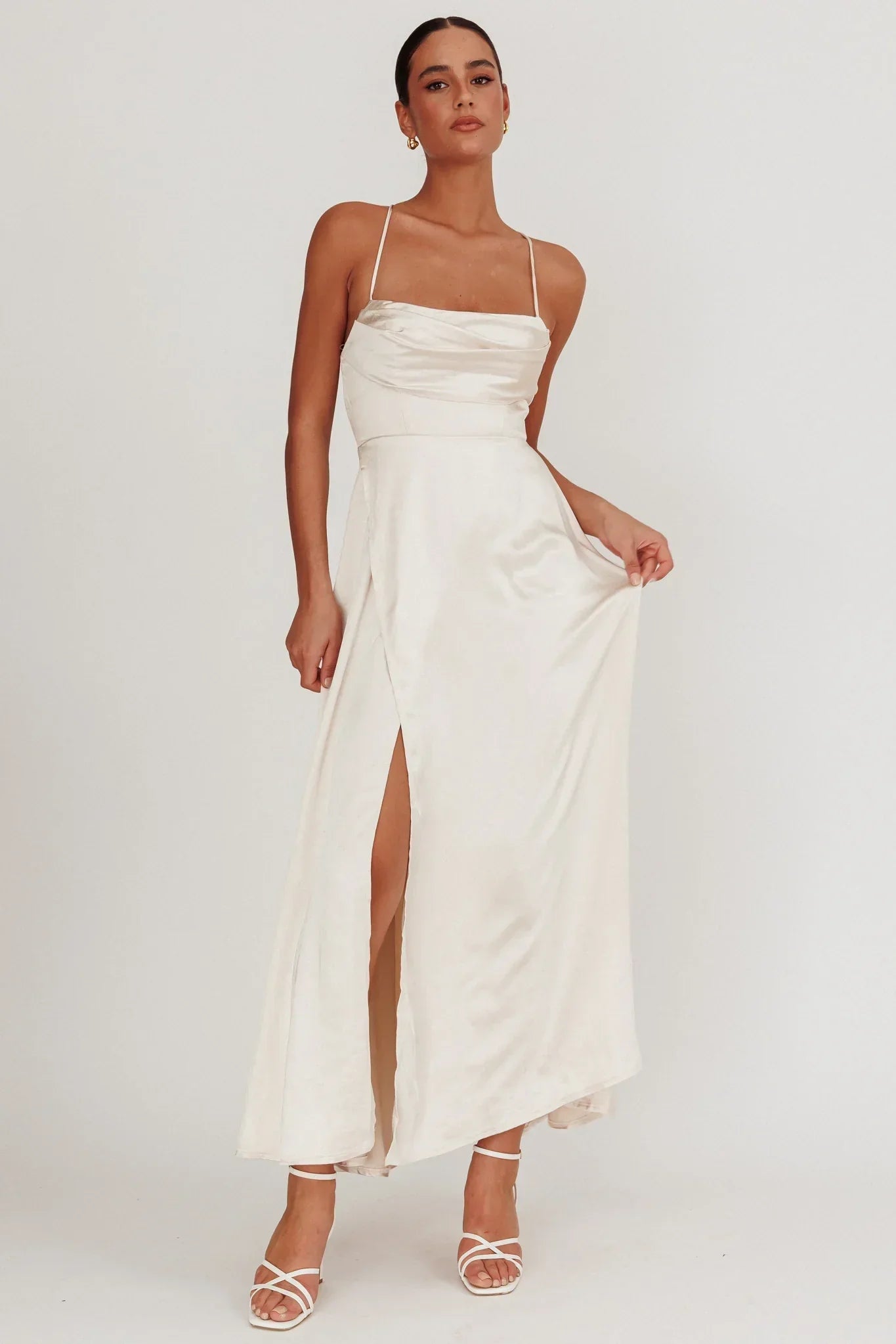 Inner Light Gathered Bust Split Maxi Dress Champagne