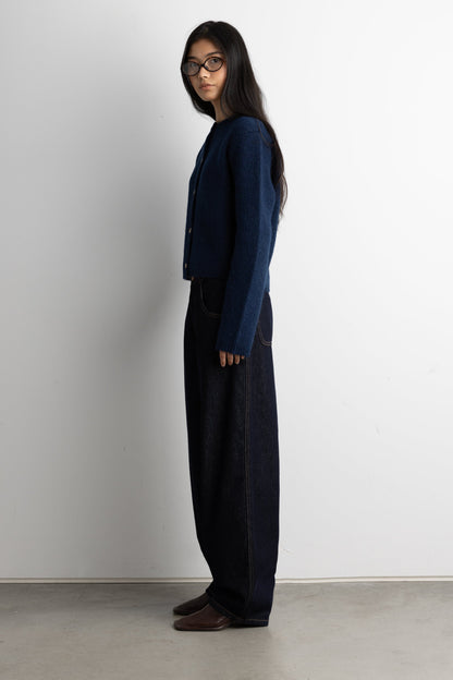 BOW BUTTON FRONT WOOL-BLEND CARDIGAN